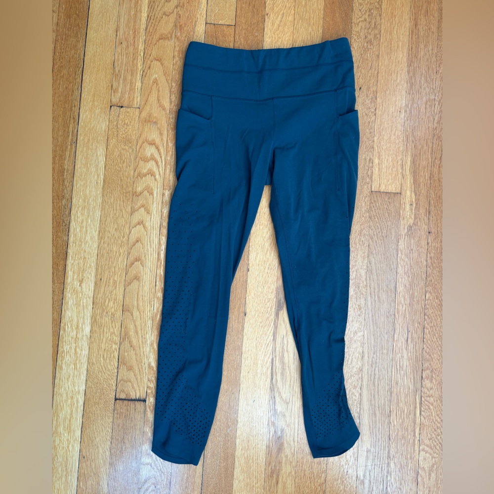 Athleta High-Rise Laser-Cut Leggings – Deep Teal – Size Small